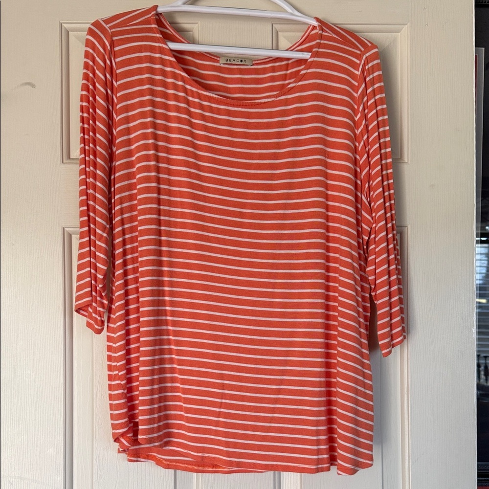 Beacon Orange and White Striped Long Sleeve Top
